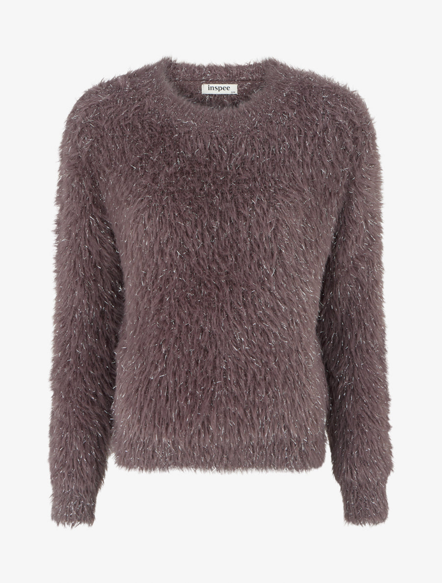 Pull uni duveteux à détail irisé - Marron - 1