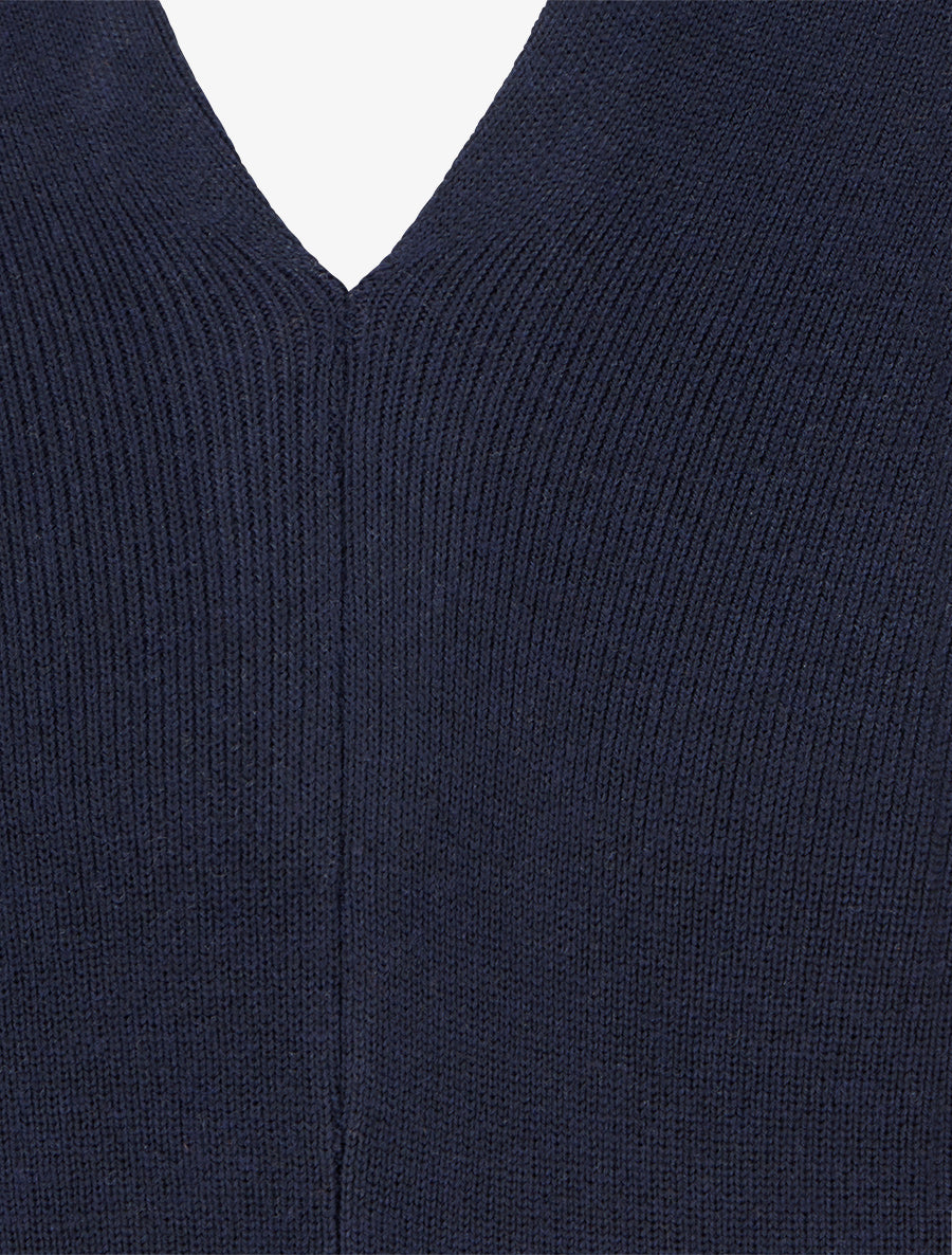 Pull uni à col V - Marine - 3