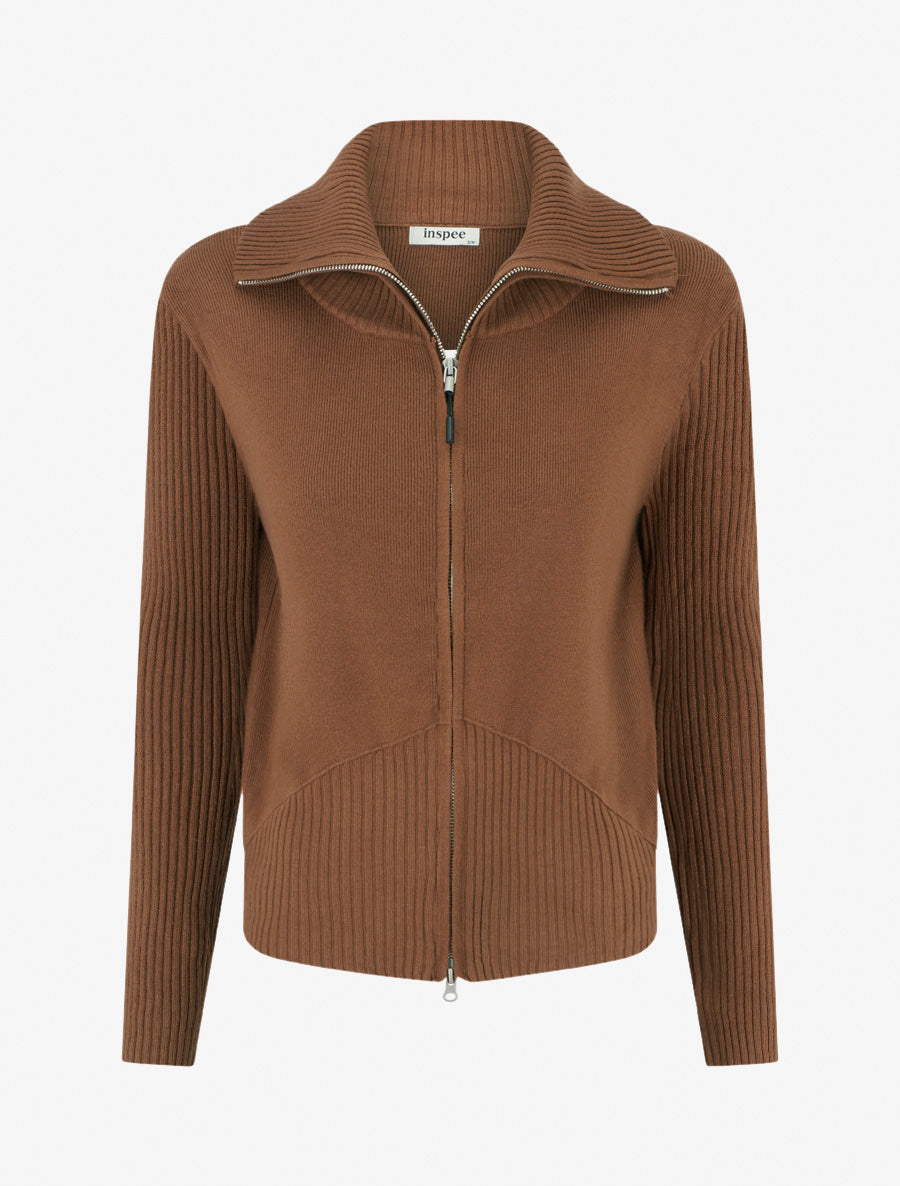 Gilet en maille zippé - Camel - 1