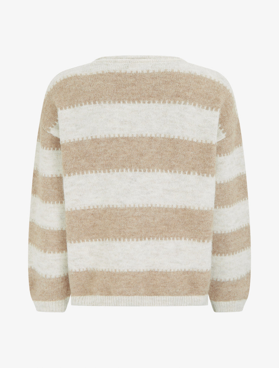 Pull droit à col rond et rayures stylisées - Taupe - 2