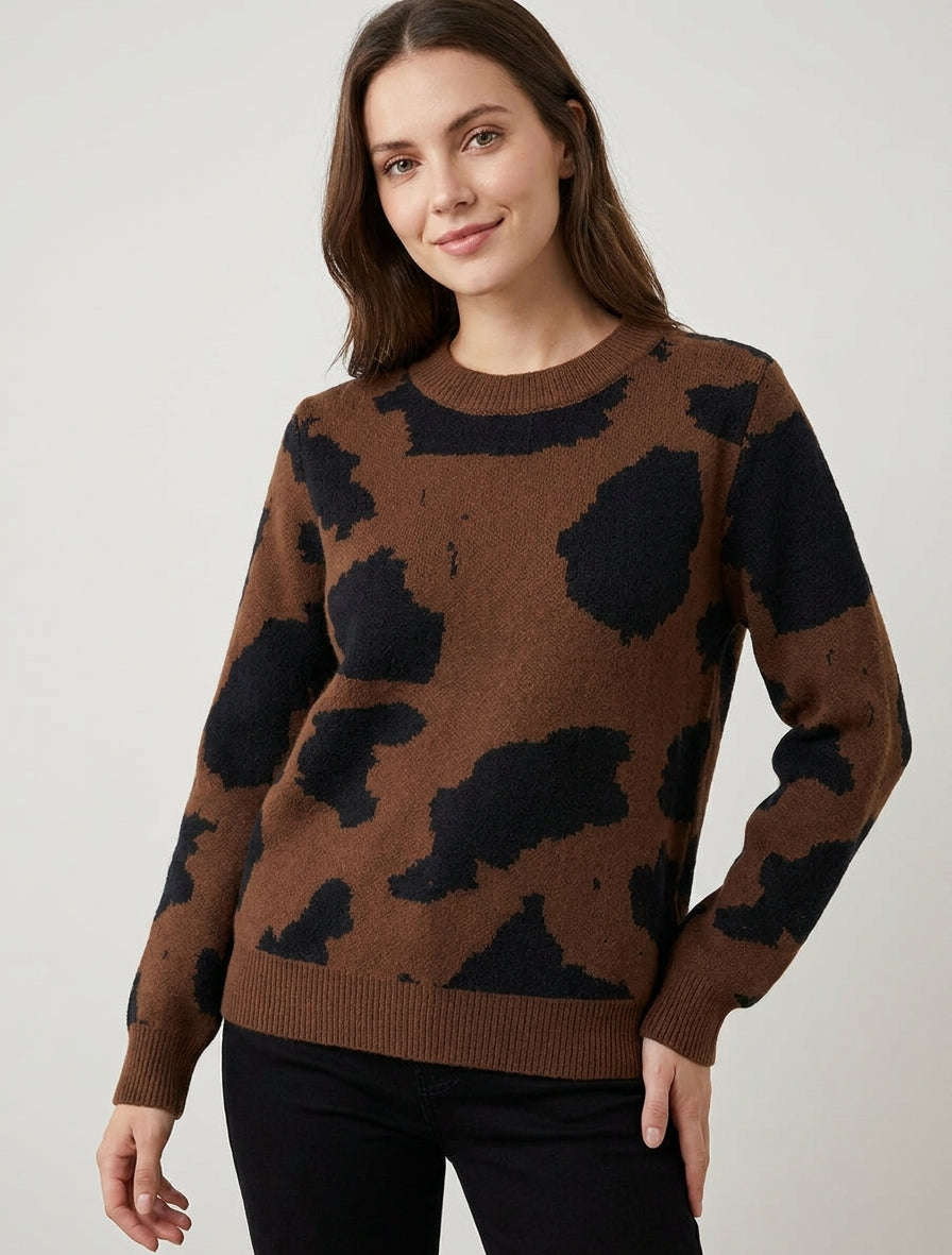 Pull en maille imprimé vache - Marron