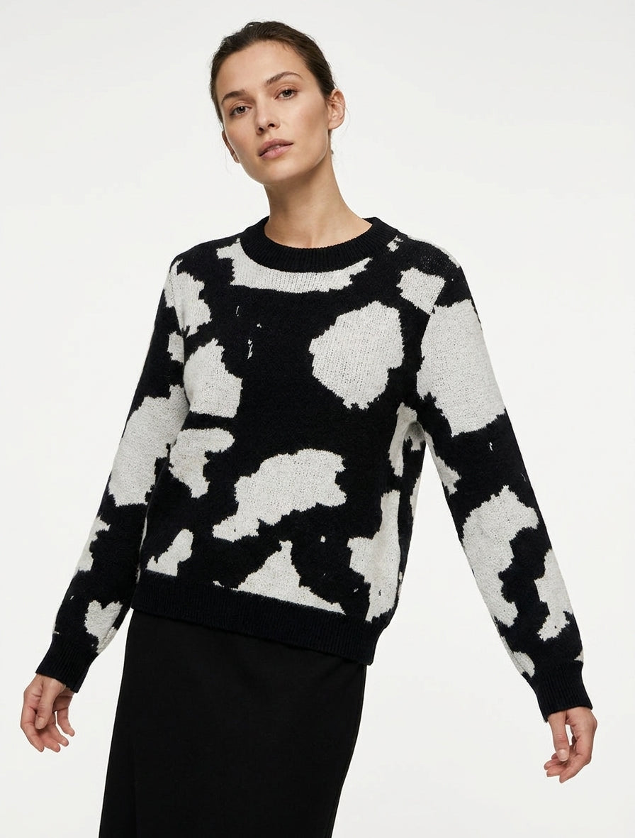 Pull en maille imprimé vache - Gris