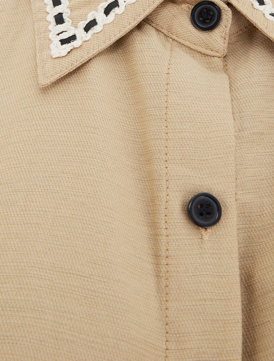 Chemise courte boutonnée à nouer - Taupe - 3