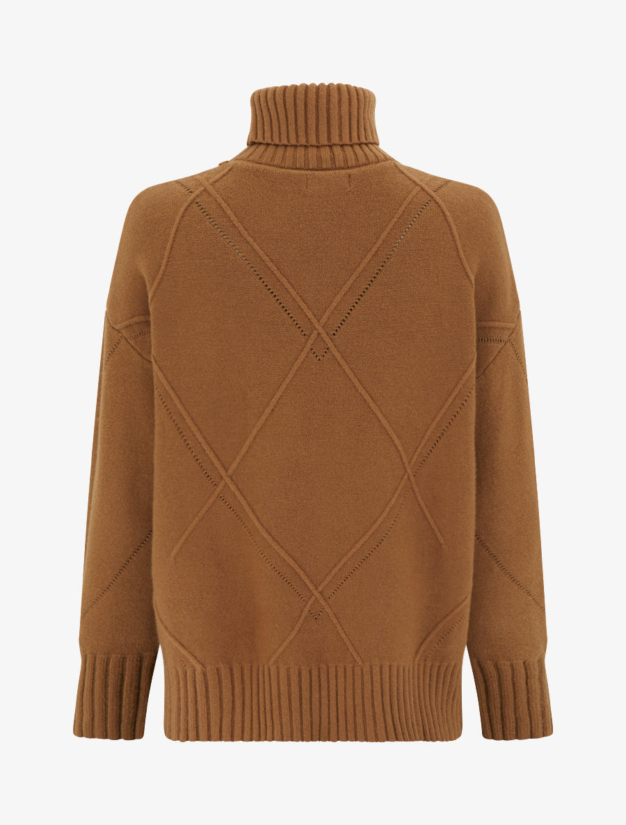 Pull ample à col roulé en maille quadrillée - Camel - 2