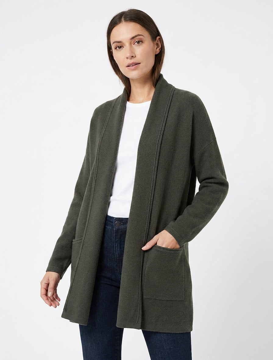 Gilet mi-long à col châle - Kaki