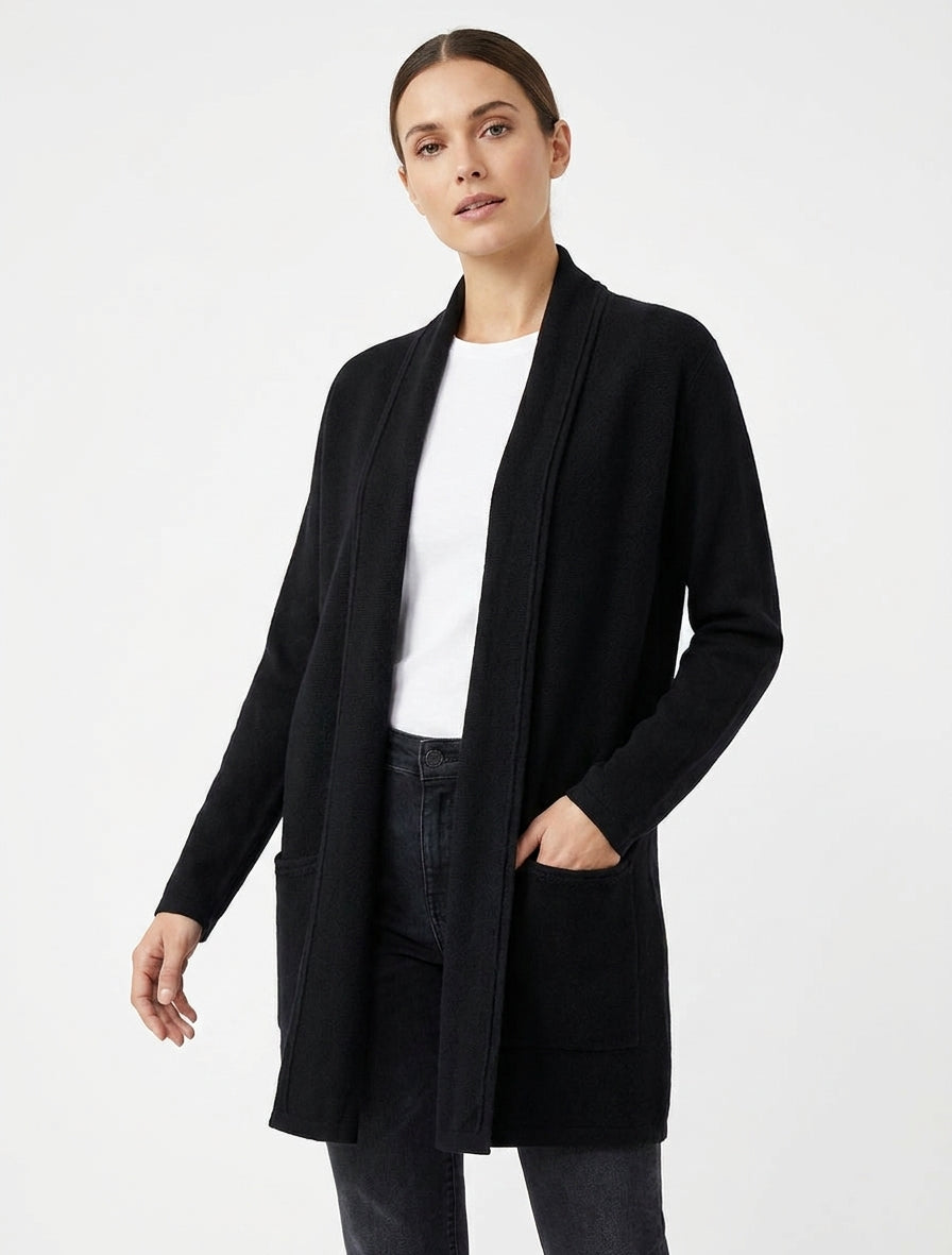 Gilet mi-long à col châle - Noir