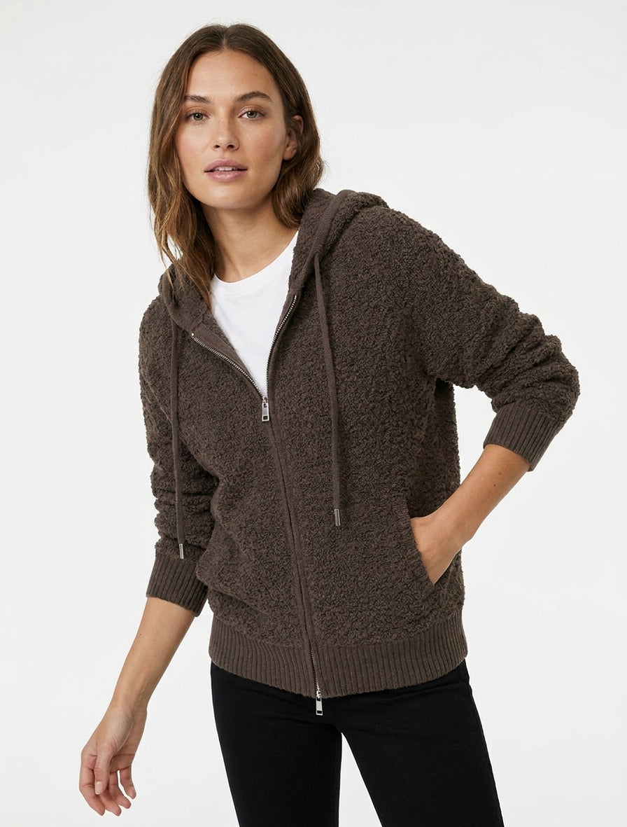 Bouclé gebreide hoodie - Bruin