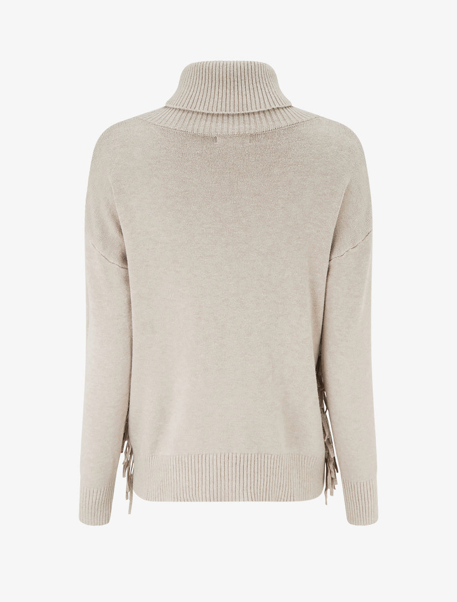 Pull uni frangés à col roulé - Taupe - 2