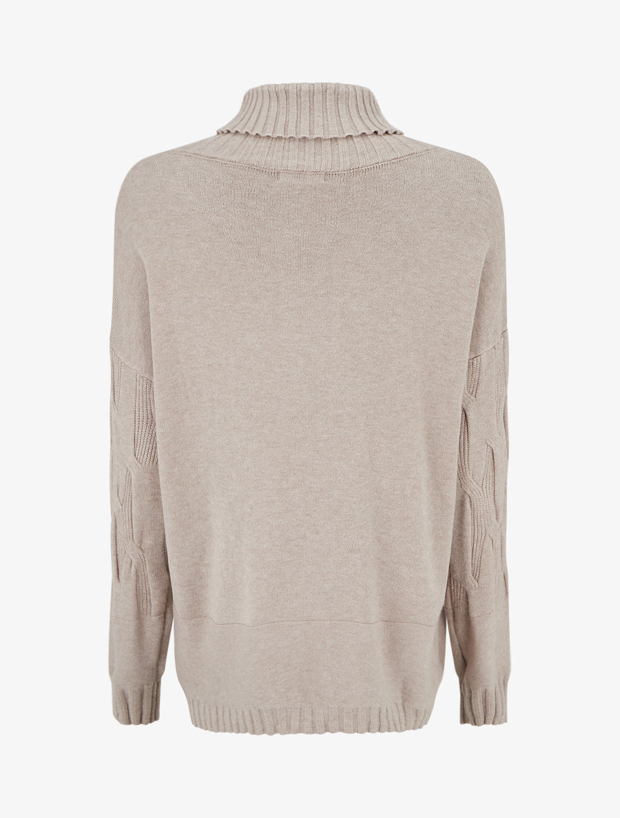 Pull ample à col roulé en maille texturée - Taupe - 2