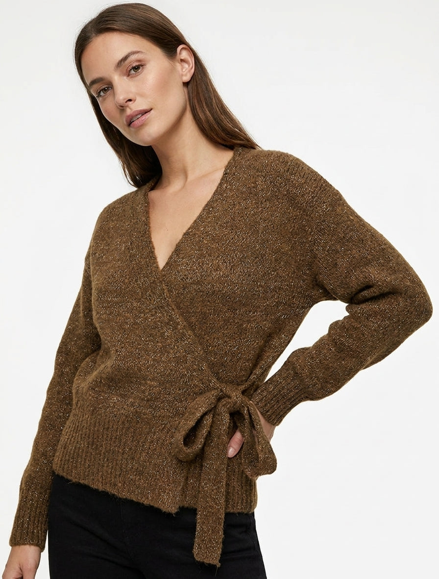 Pull cache-coeur en laine mélangée irisée - Marron