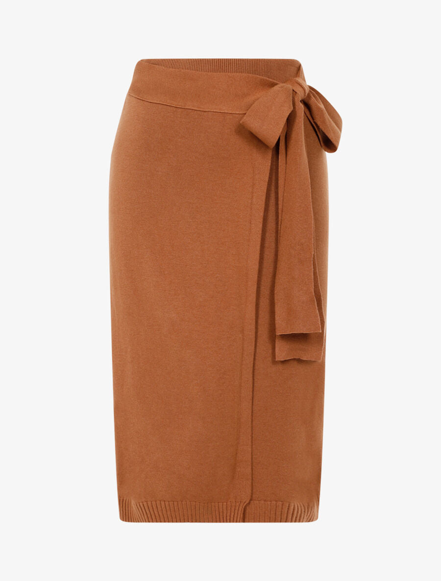 Jupe style portefeuille en maille - Camel - 1