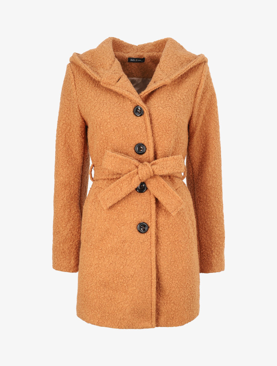 Manteau boutonné à capuche - Camel - 1
