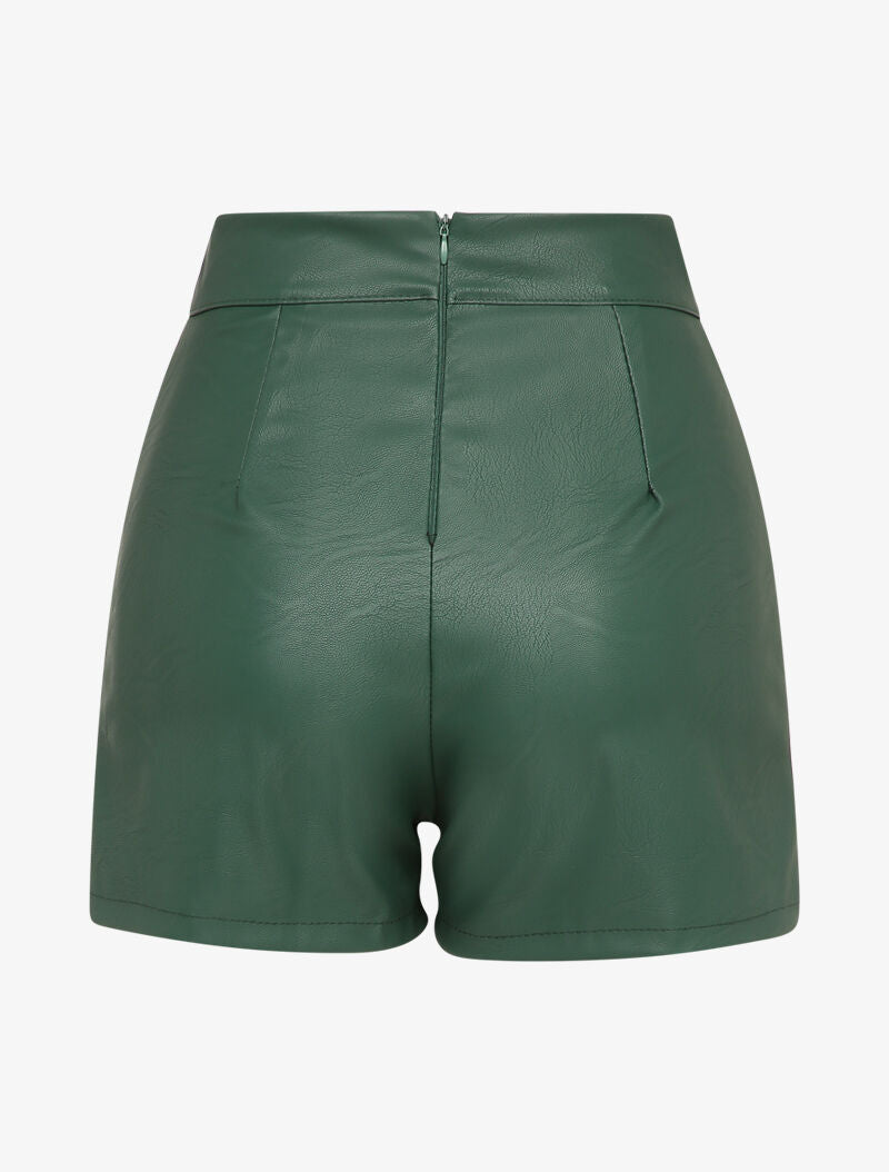 Jupe short en simili à détail lanières - Vert sapin - 2