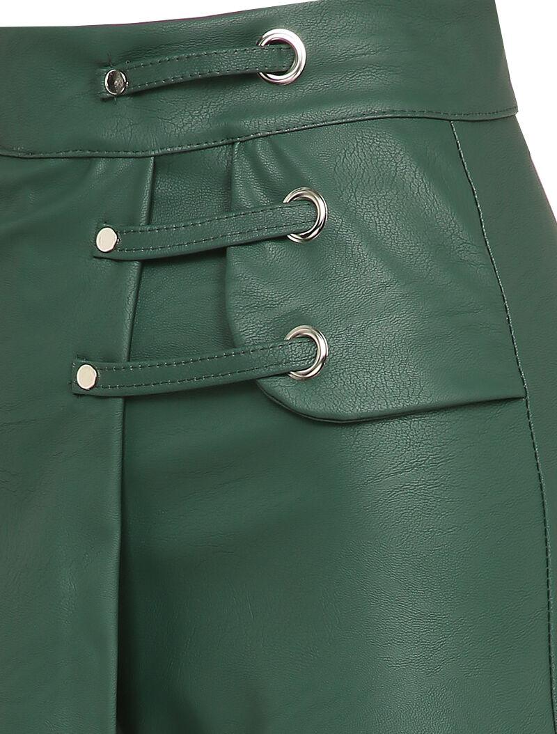 Jupe short en simili à détail lanières - Vert sapin - 3