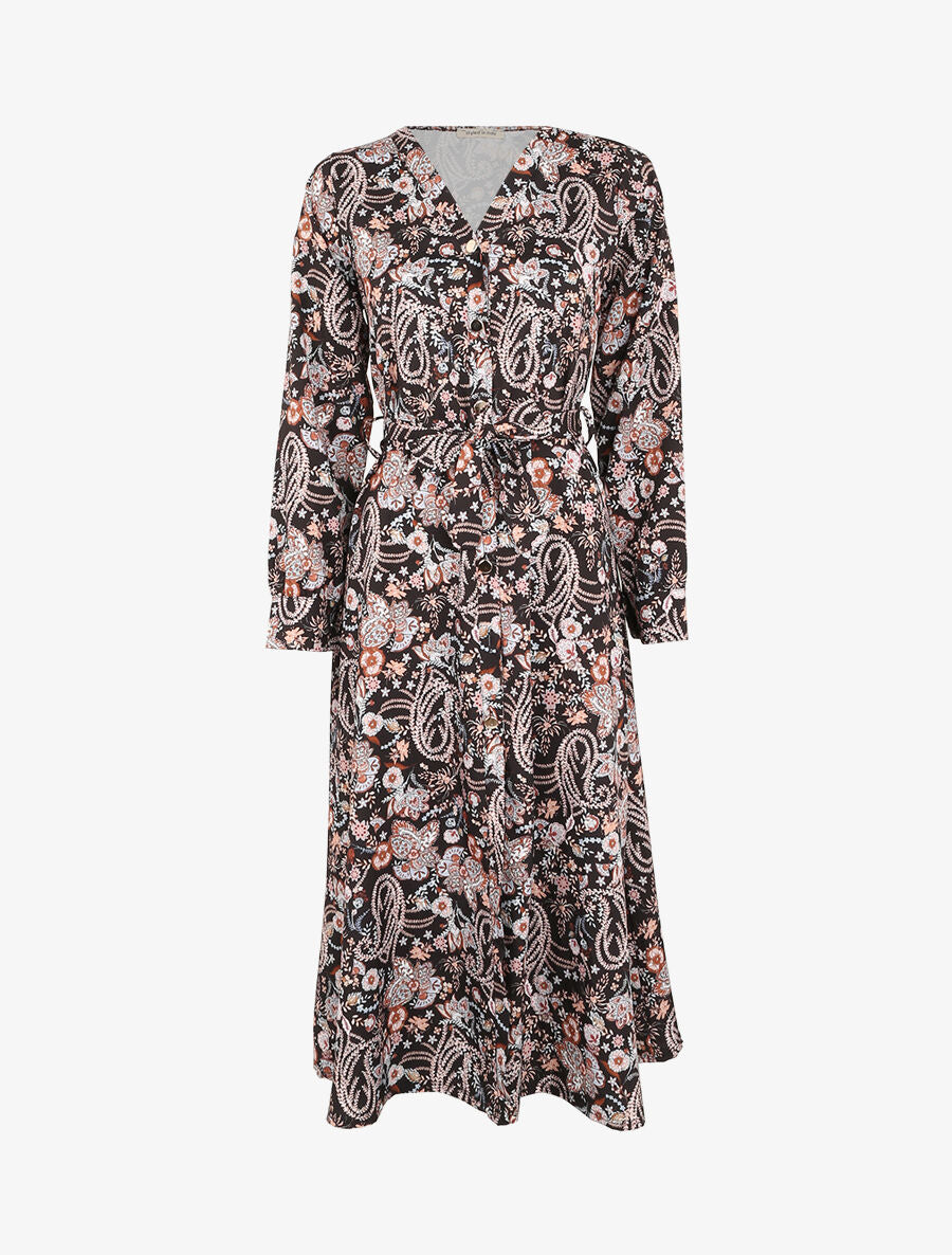 Robe longue à imprimé fleurs sauvages - Noir - 4