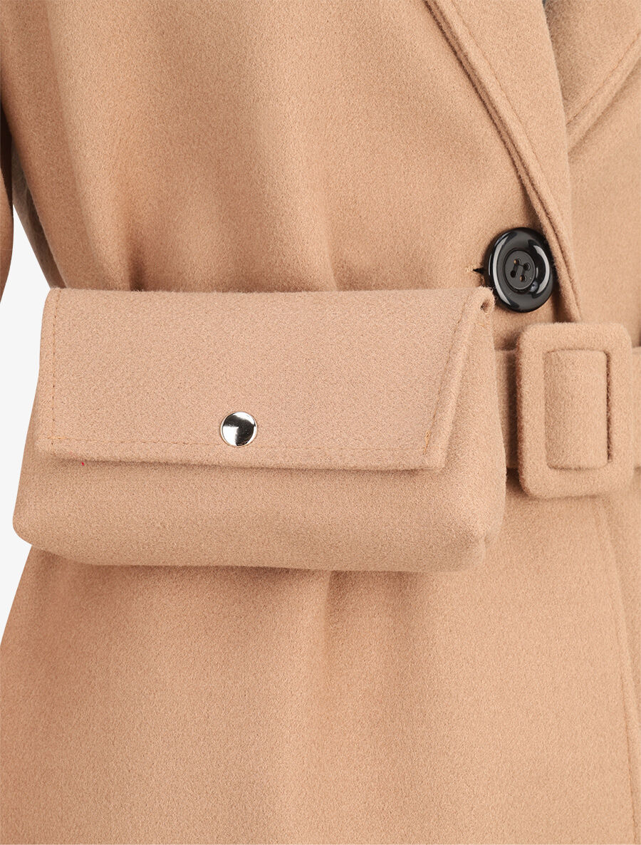 Manteau long à ceinture style banane - Camel - 3