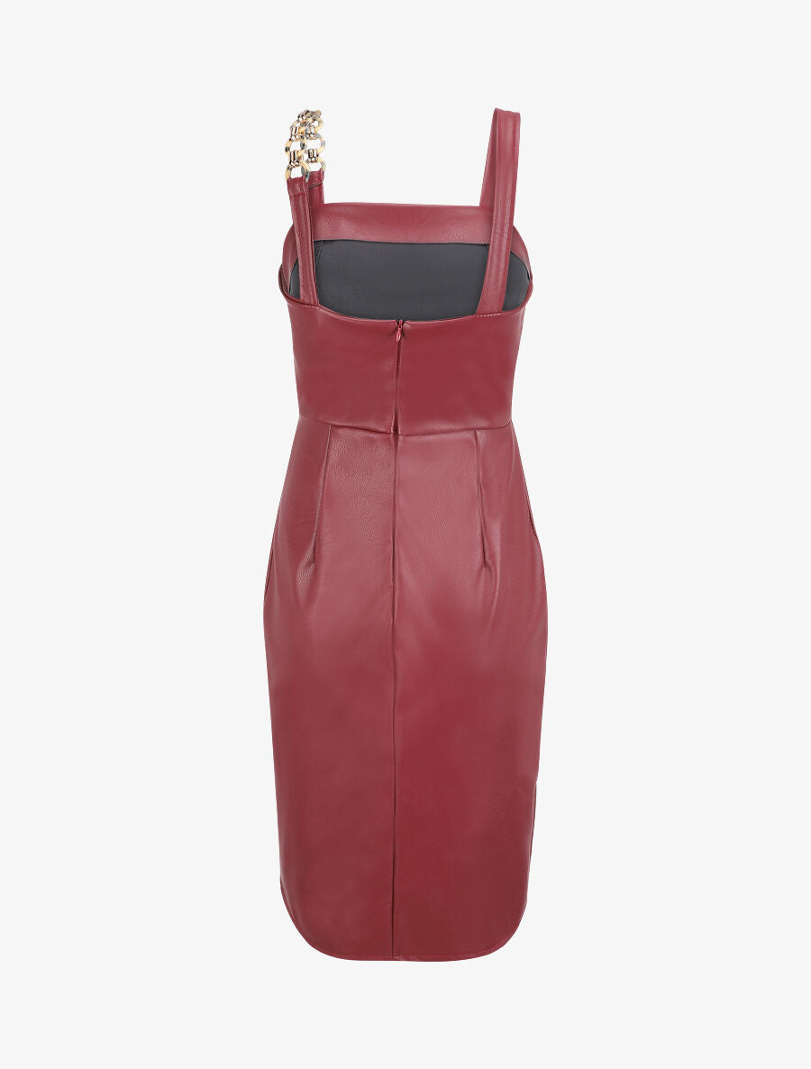 Robe droite en simili à bretelle stylisée - Bordeaux - 2