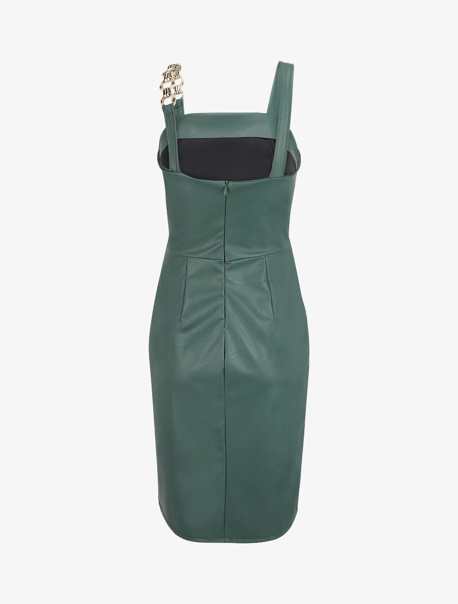 Robe droite en simili à bretelle stylisée - Vert - 2
