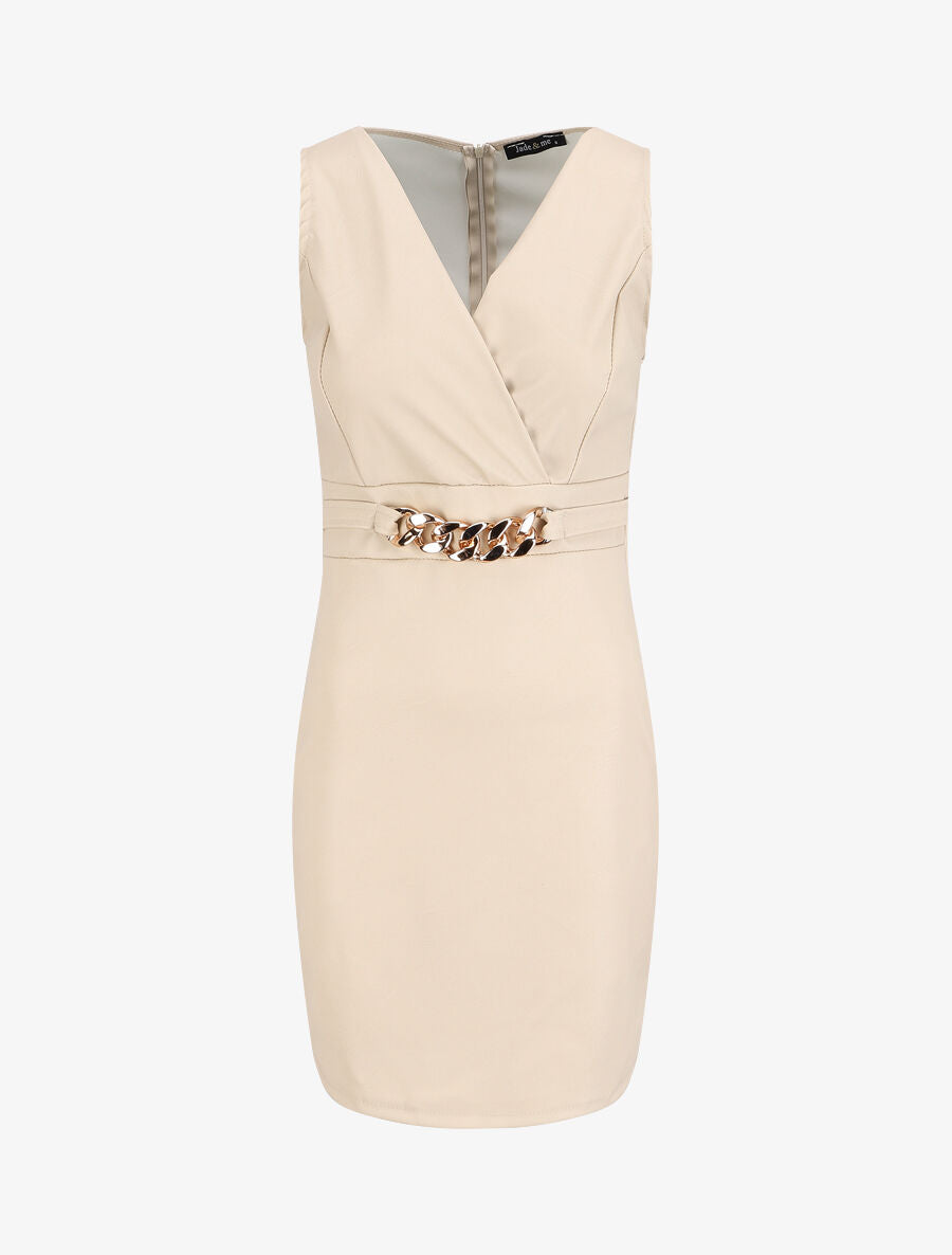 Robe en simili à chaîne à maillons stylisés - Beige - 4