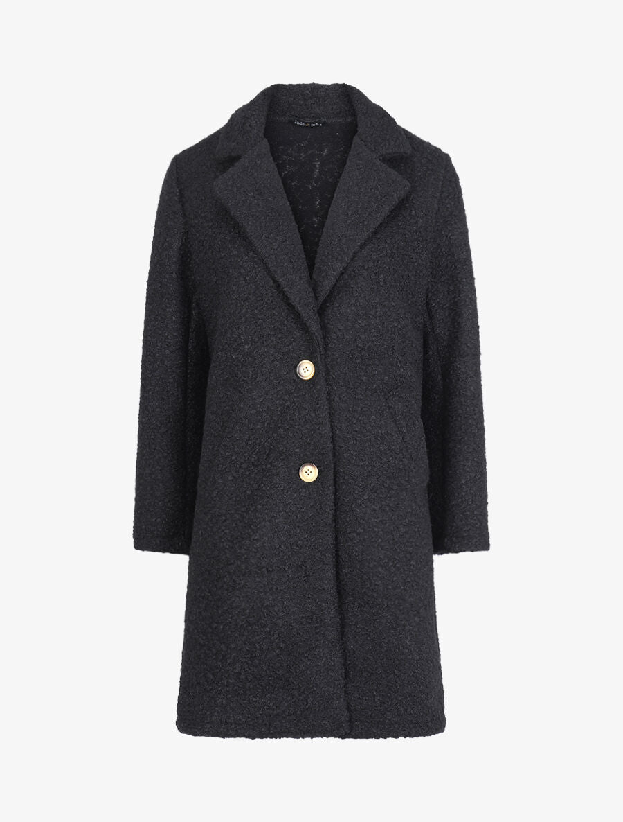 Manteau léger effet laine bouclée - Noir - 1