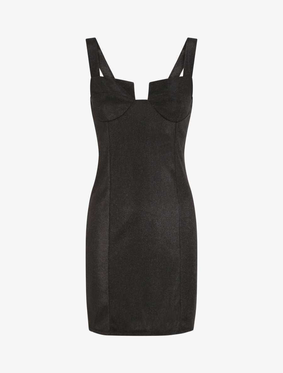 Robe fourreau pailletée à col bustier - Noir - 1