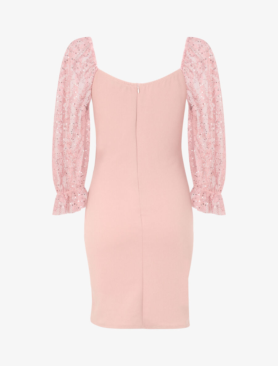 Robe drapée à buste en dentelle et sequins - Rose poudré - 2