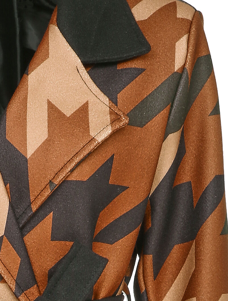Manteau croisé à imprimé pied de coq - Marron - 3
