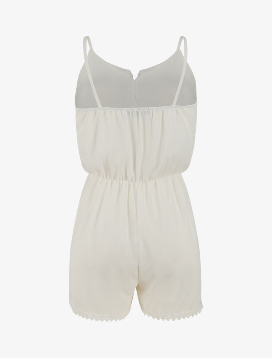 Combishort élastiqué à détail broderies - Blanc - 2