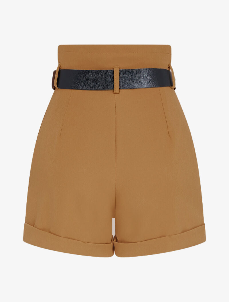 Short taille haute ceinturé - camel - 2