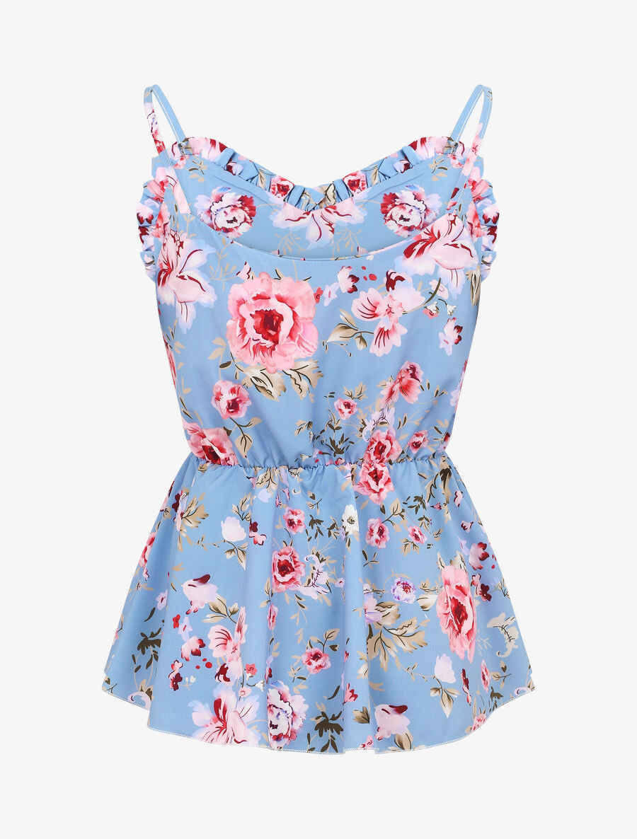 Top péplum imprimé roses - Bleu - 2