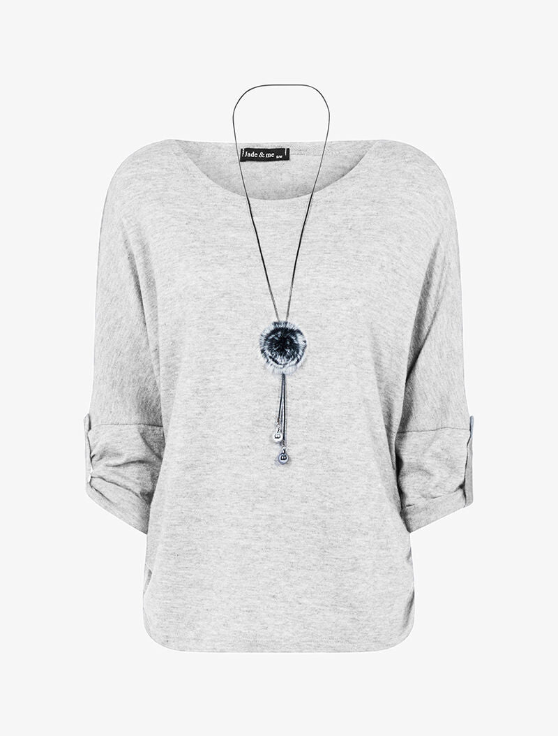 Pull chauve souris avec sautoir - Gris clair - 3