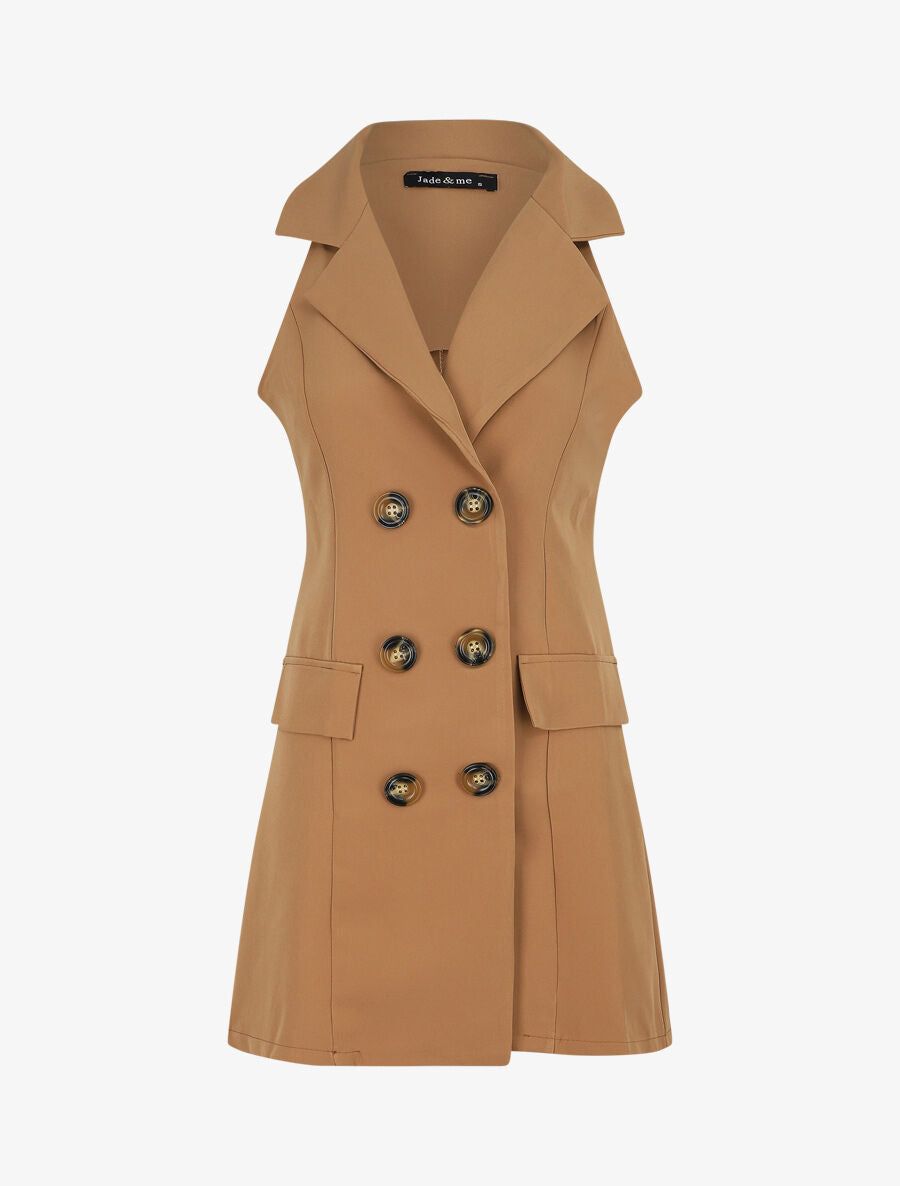 Veste croisée sans manches - Camel - 1