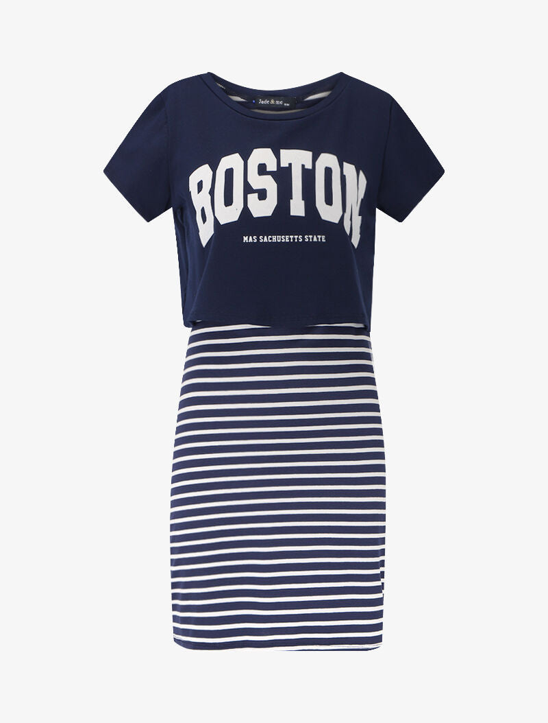 Robe à t-shirt floqué superposé - Marine - 3
