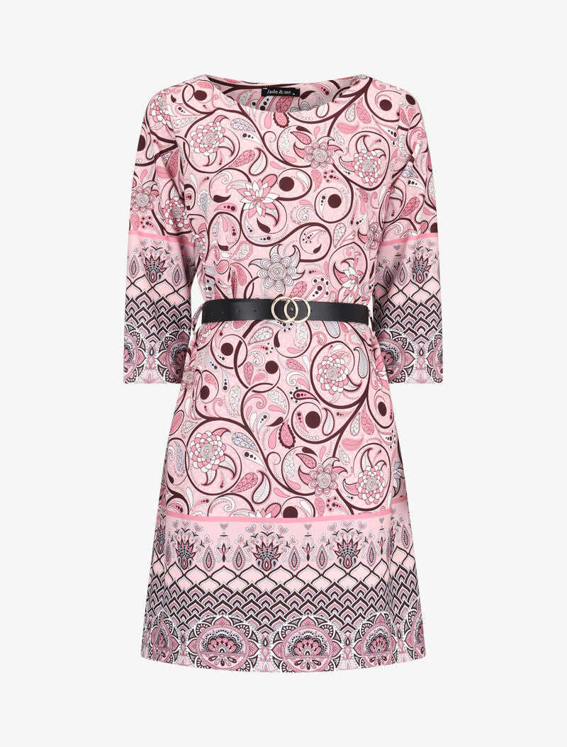 Robe droite à imprimé arabesques - Rose - 1