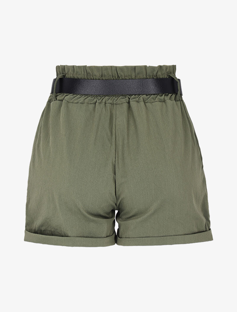 Mini short à ceinture simili - Kaki - 2