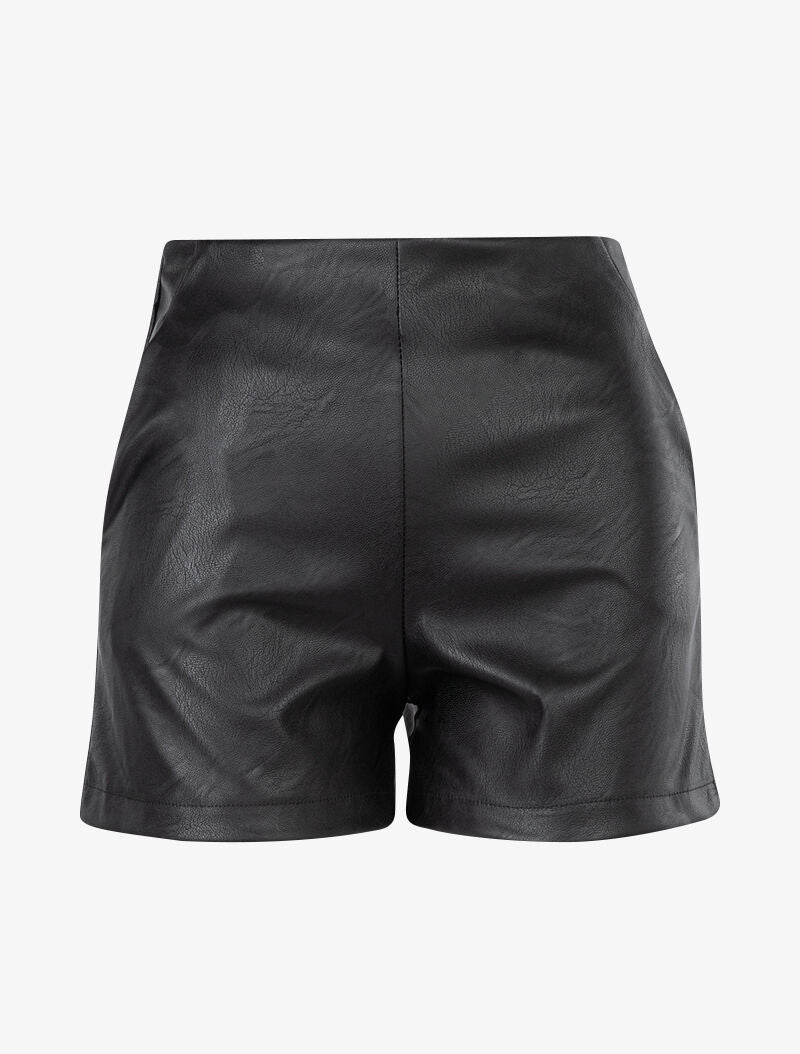 Mini short en simili coupe droite - Noir - 1