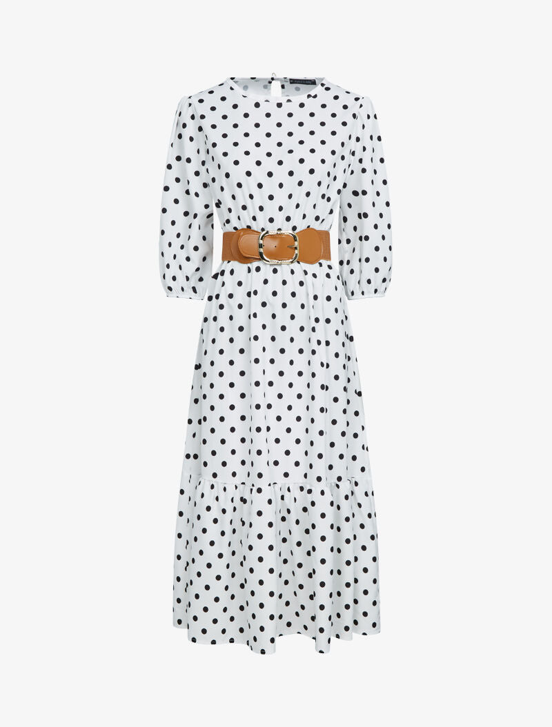 Robe à imprimé pois - Blanc - 3