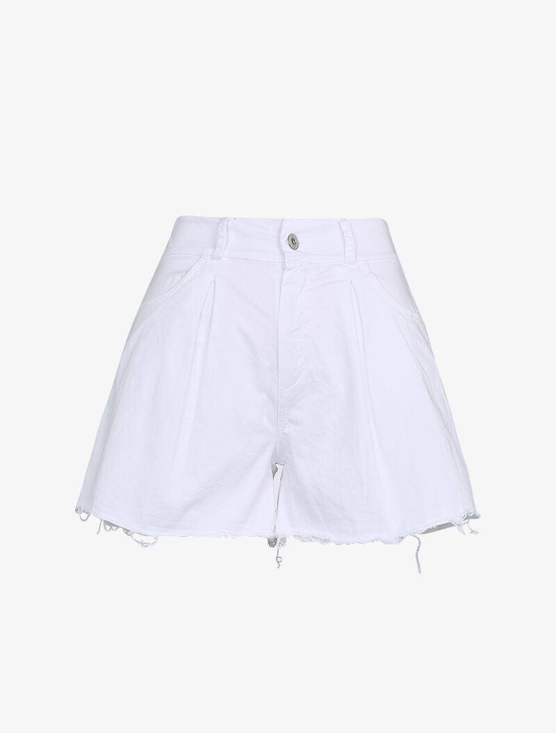 Short trapèze à bords effilochés - Blanc - 1