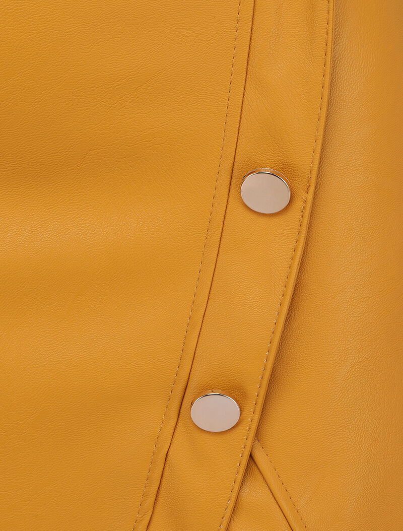 Mini jupe en simili à boutons décoratifs et fente en dentelle - Moutarde - 3