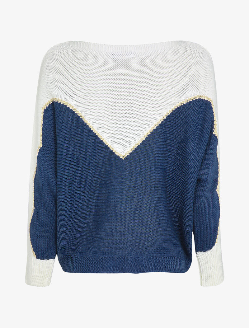 Pull en grosse maille à motif V irisé - Marine - 2