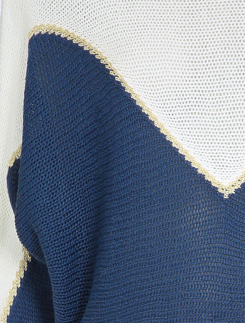 Pull en grosse maille à motif V irisé - Marine - 3