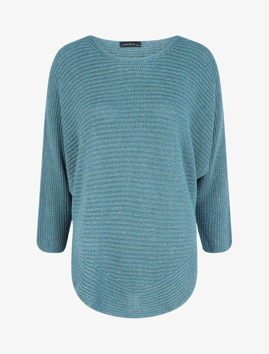 Pull loose irisé à bords arrondis - Bleu charrette - 4