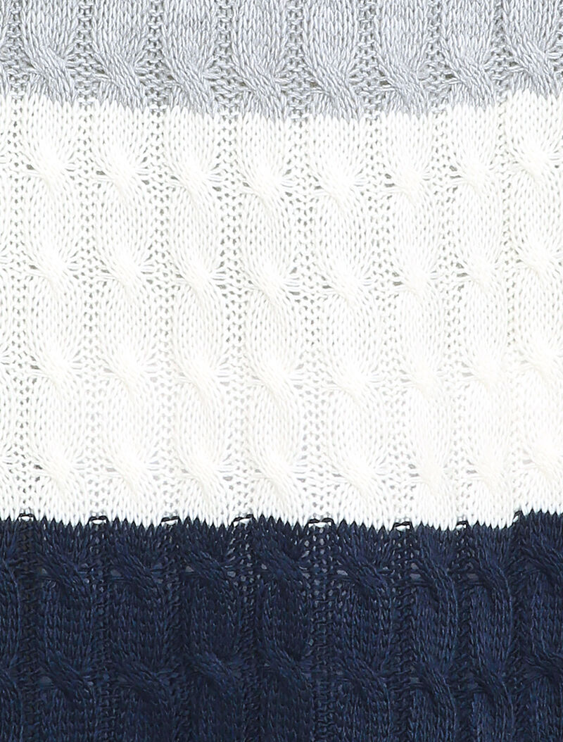 Gilet mi-long à capuche en maille tressée rayée - Marine - 3