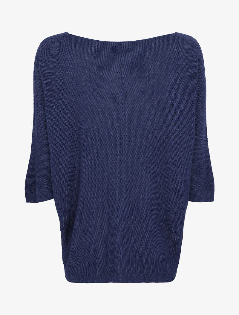 Pull loose en maille fine à manches 3/4 - Marine - 2