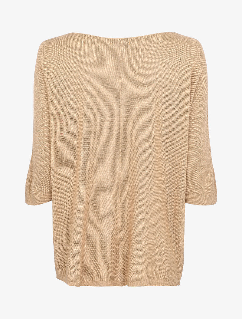 Pull loose en maille fine à manches 3/4 - Beige - 2