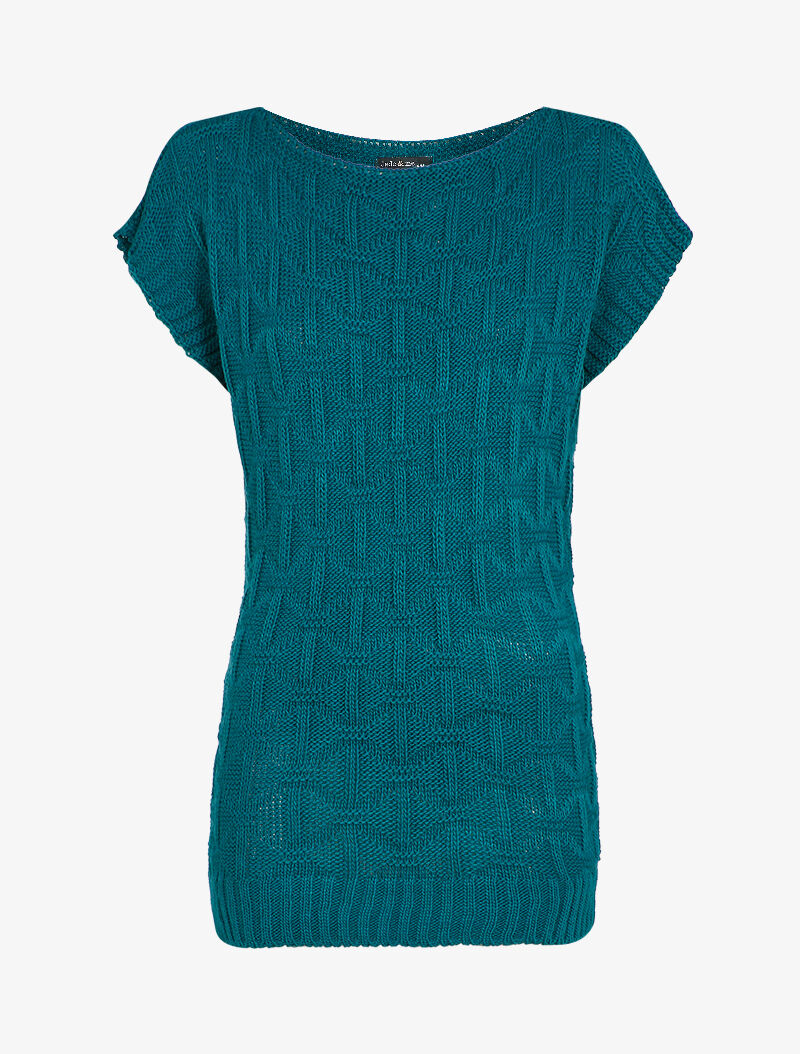 Pull sans manches en maille tressée - Bleu canard - 4