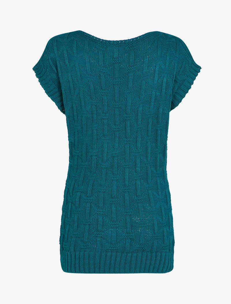 Pull sans manches en maille tressée - Bleu canard - 2