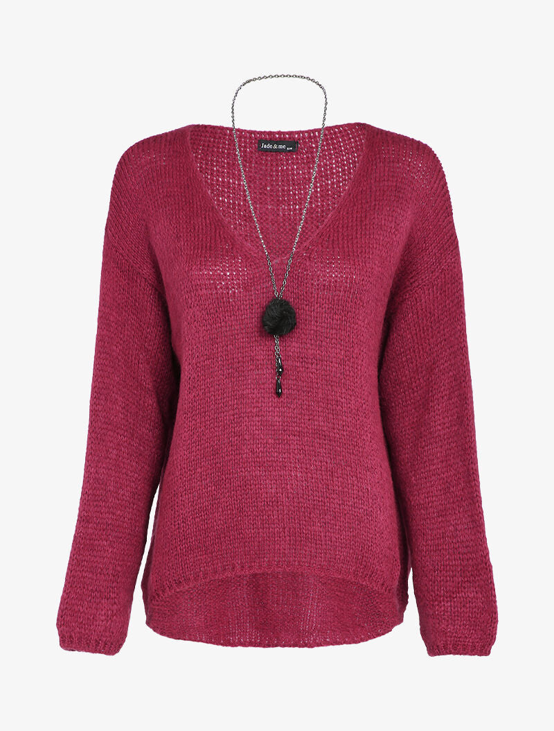Pull oversize à dos long - Bordeaux - 1