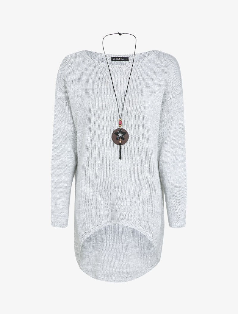 Pull loose à dos long et col bateau - Gris clair - 1