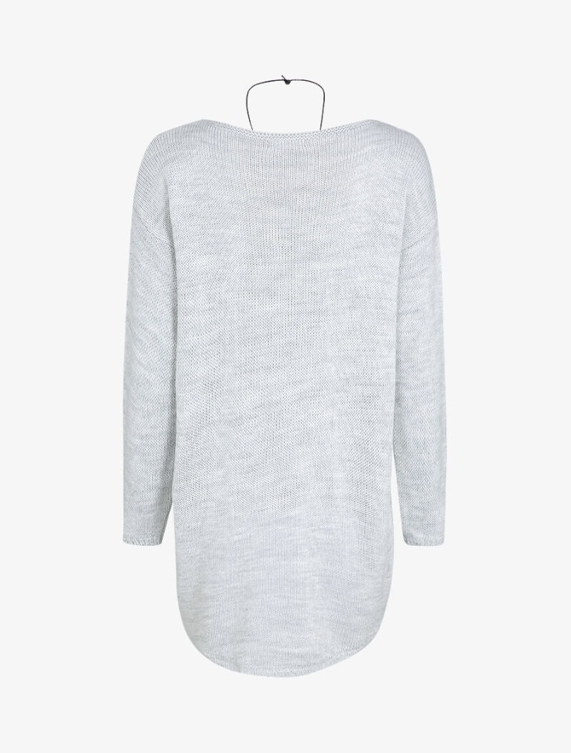 Pull loose à dos long et col bateau - Gris clair - 2